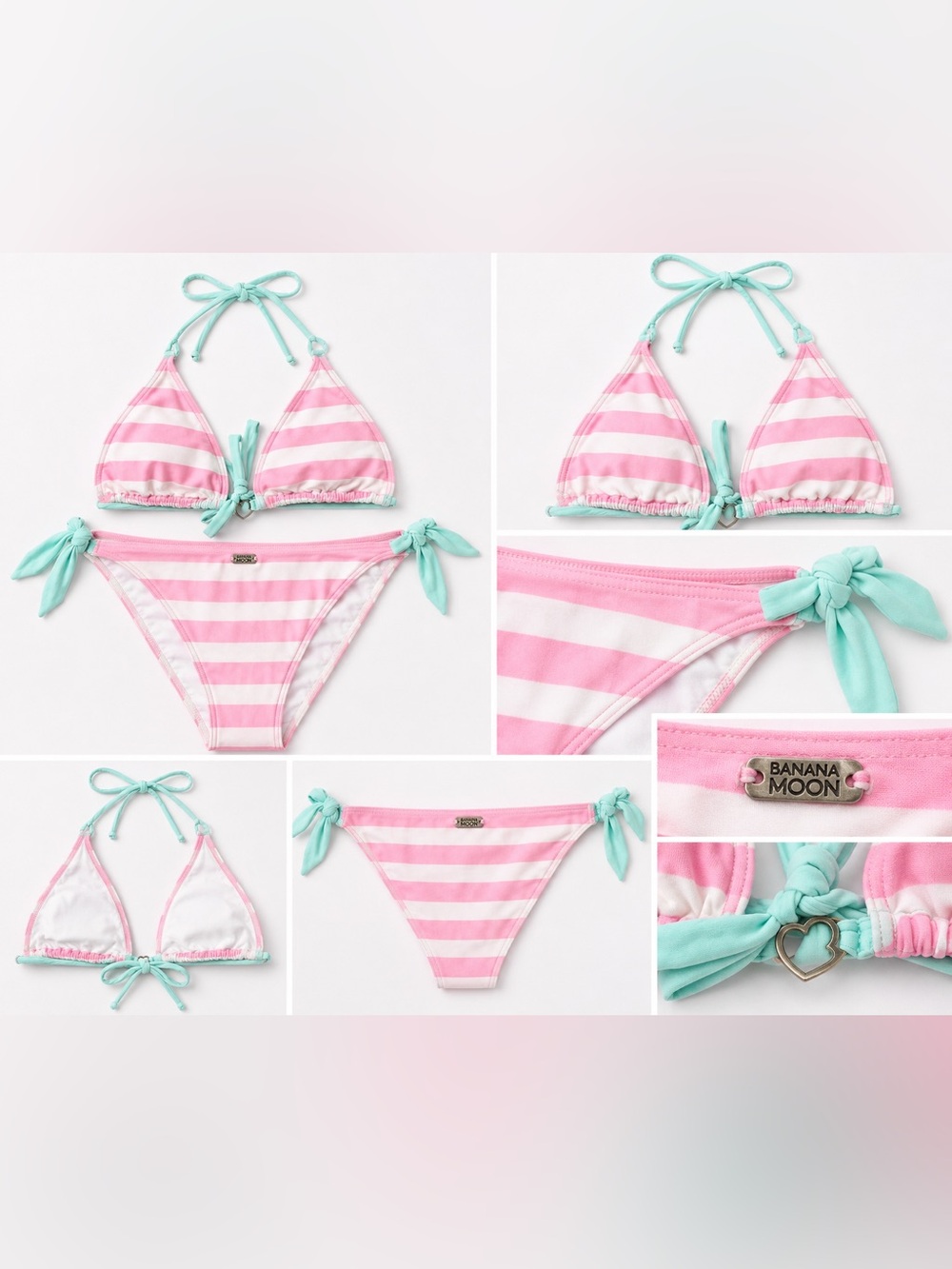 Banana Moon Pink & White Striped Tie Side Bikini Set Size Large